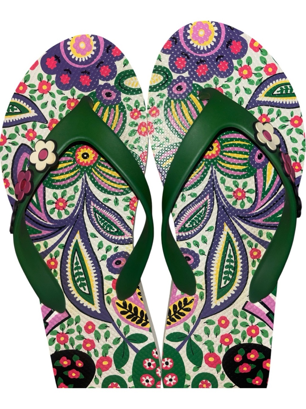 Vera Bradley Green Floral Print Women's Flip Flops - Picture 3 of 3